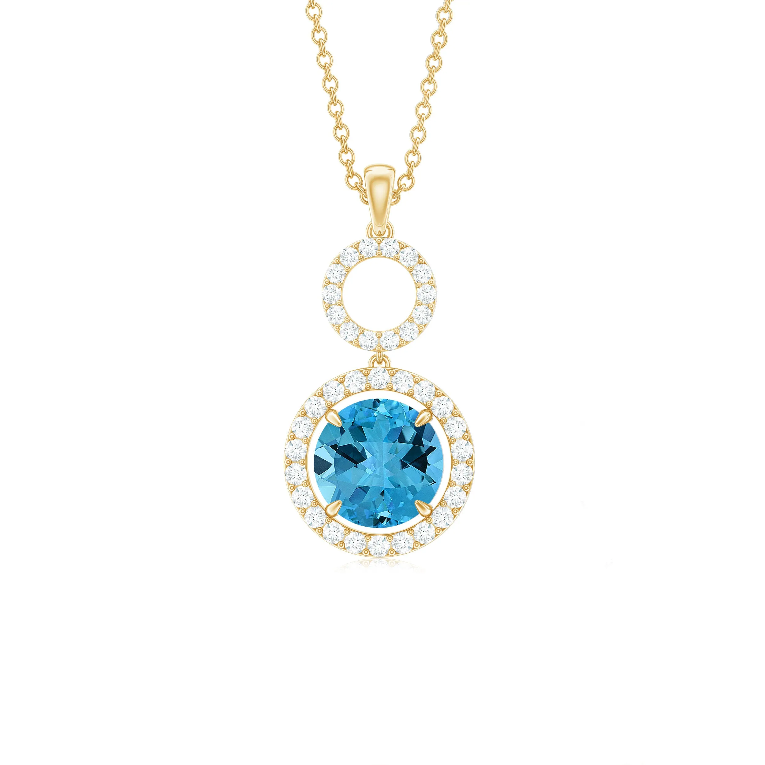 2.50 CT Swiss Blue Topaz Dangle Necklace with Diamond Halo