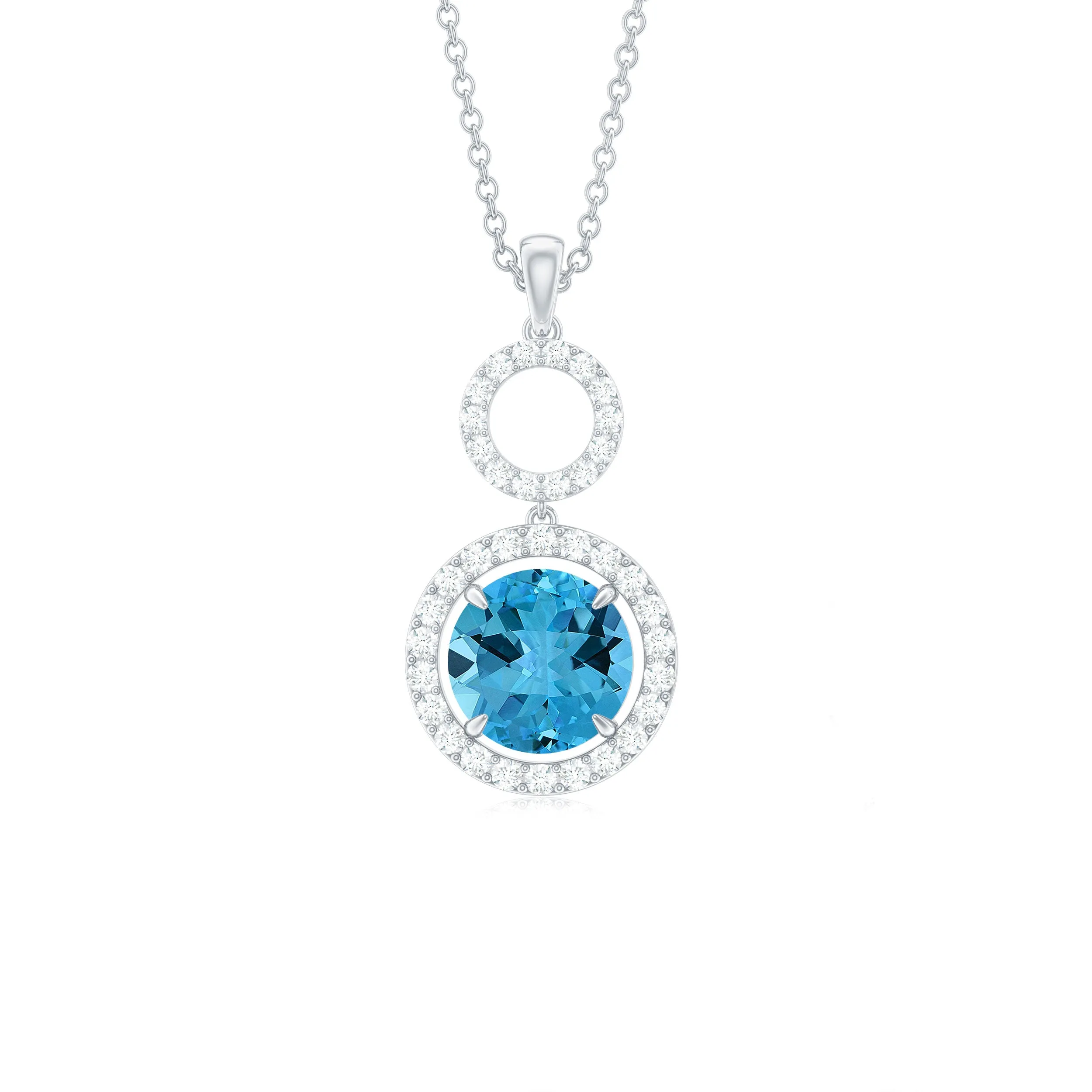 2.50 CT Swiss Blue Topaz Dangle Necklace with Diamond Halo