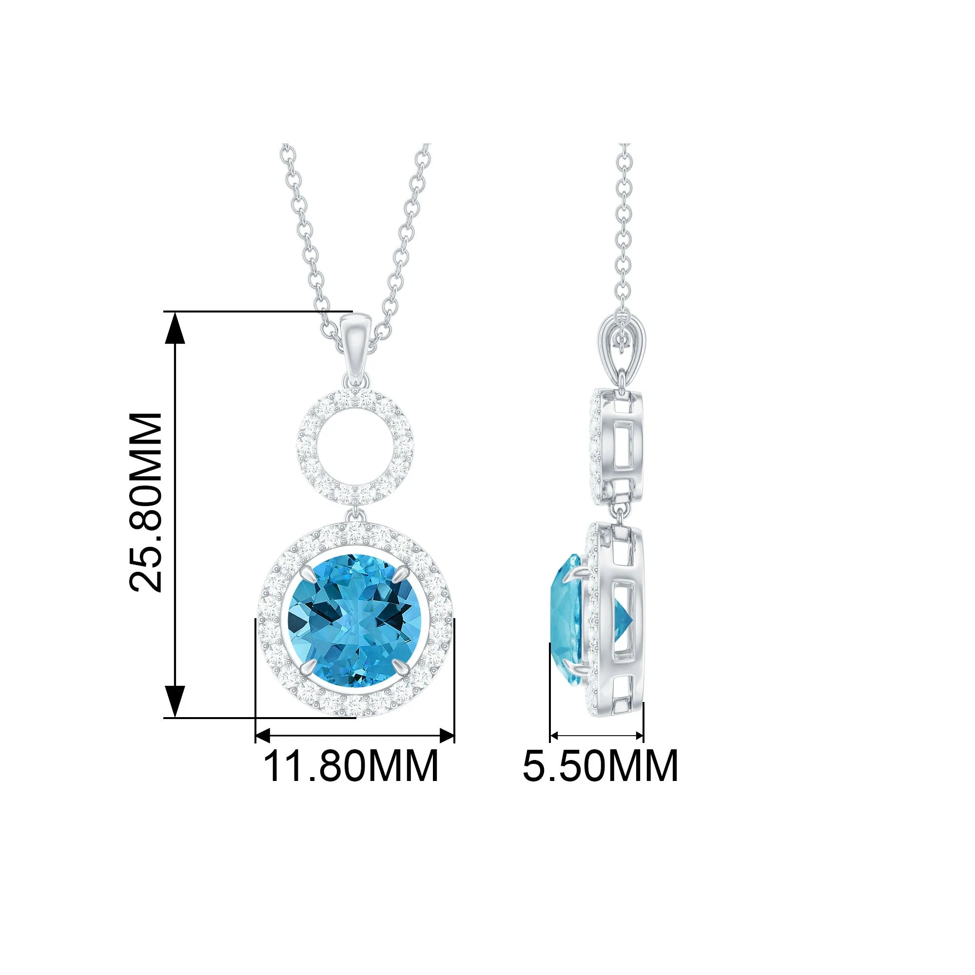 2.50 CT Swiss Blue Topaz Dangle Necklace with Diamond Halo