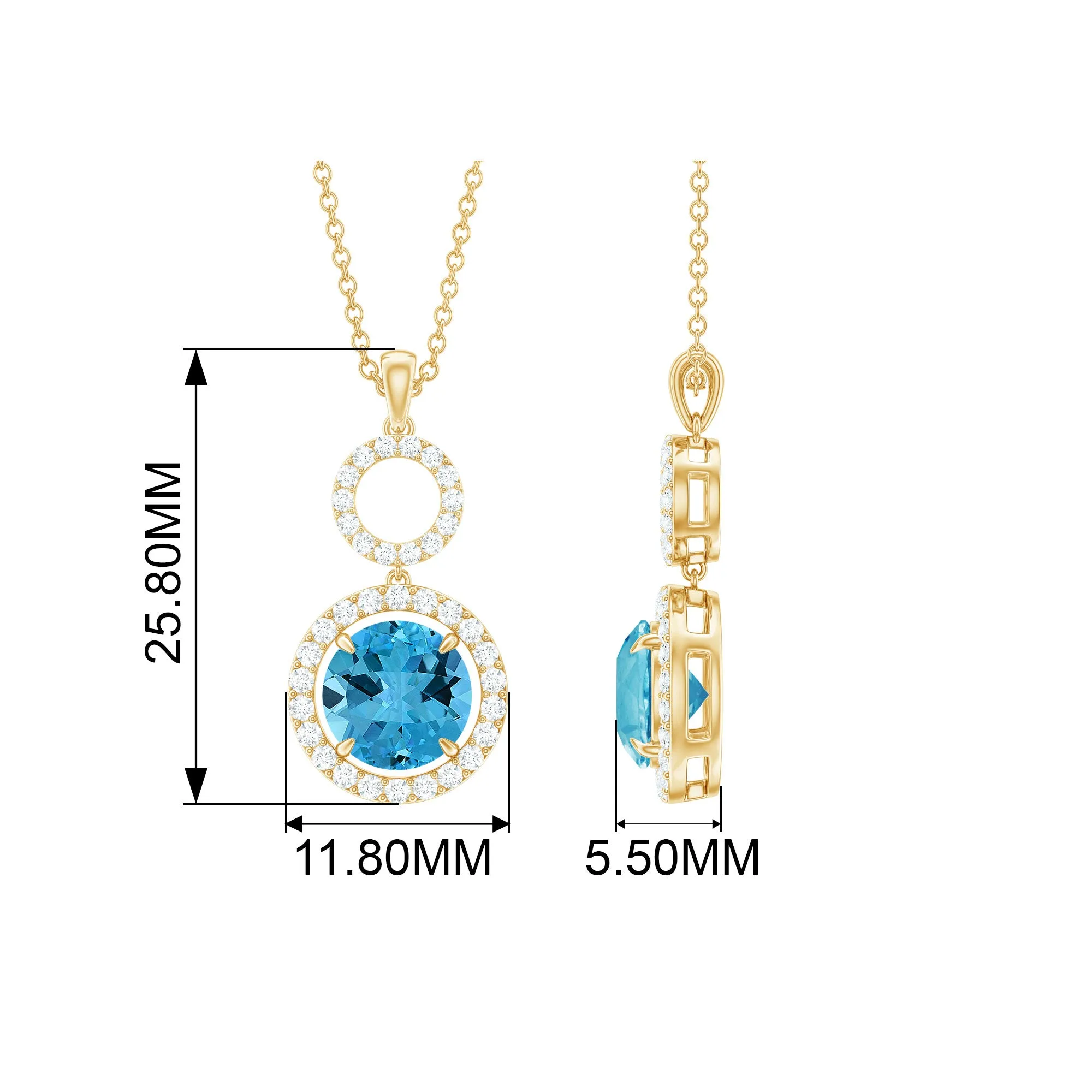 2.50 CT Swiss Blue Topaz Dangle Necklace with Diamond Halo