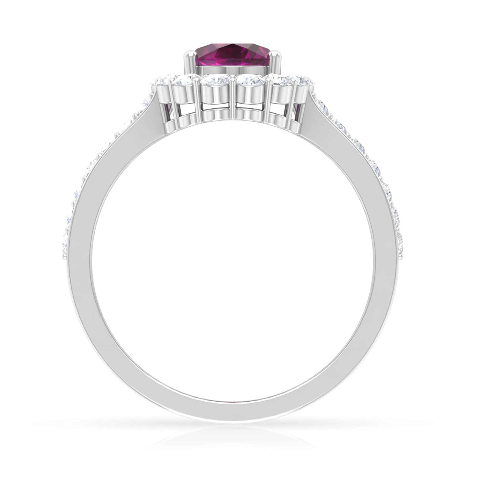 2.75 CT Oval Shape Solitaire Rhodolite and Moissanite Accent Engagement Ring