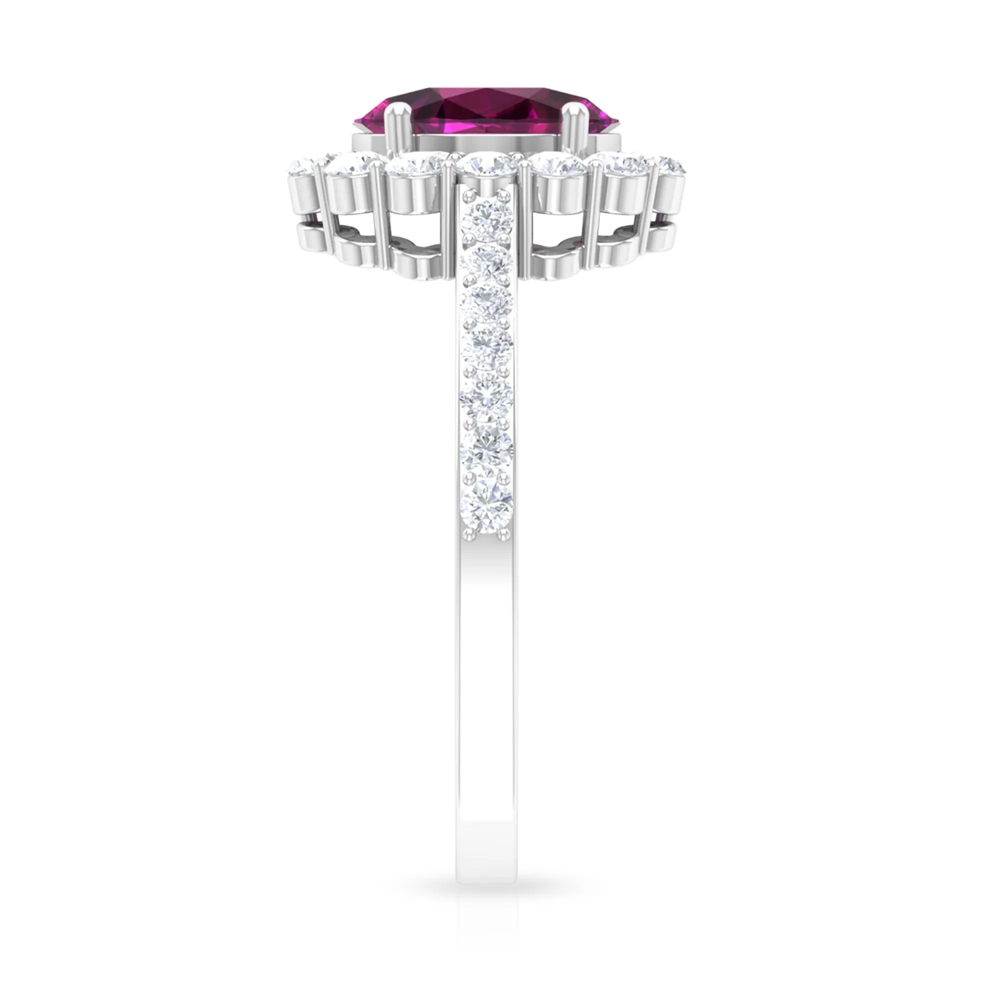 2.75 CT Oval Shape Solitaire Rhodolite and Moissanite Accent Engagement Ring