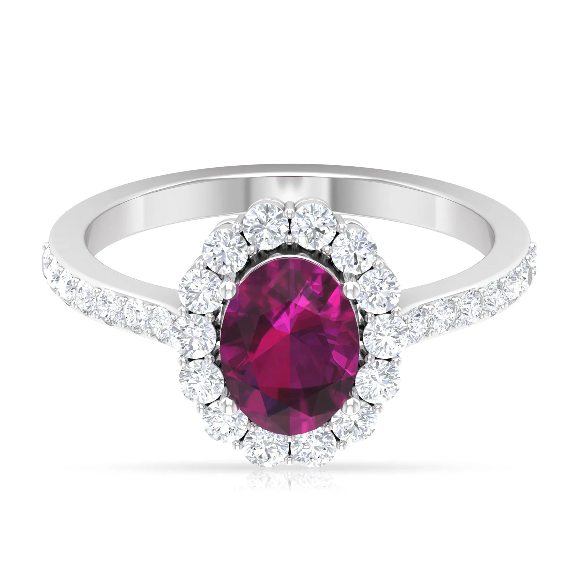 2.75 CT Oval Shape Solitaire Rhodolite and Moissanite Accent Engagement Ring