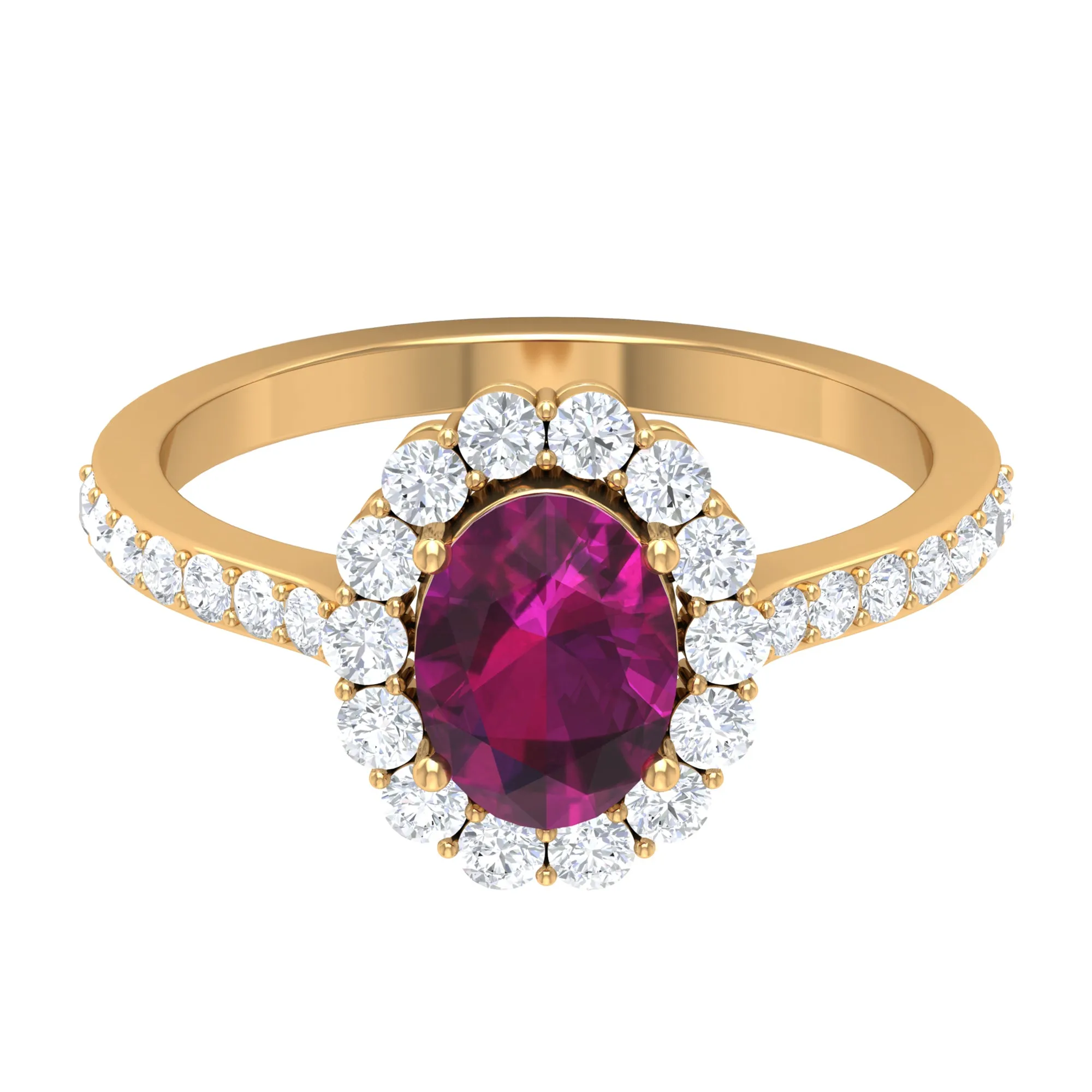 2.75 CT Oval Shape Solitaire Rhodolite and Moissanite Accent Engagement Ring