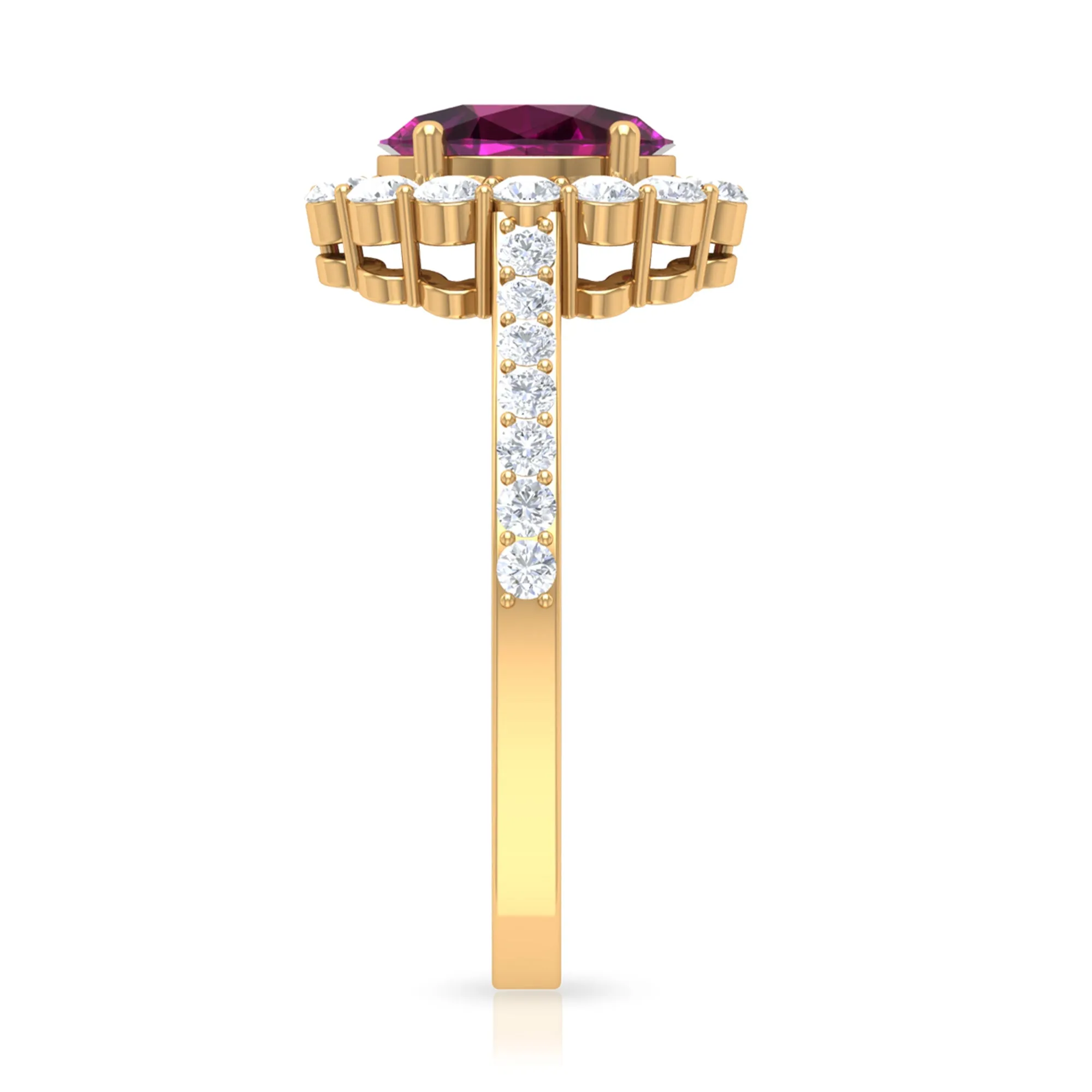 2.75 CT Oval Shape Solitaire Rhodolite and Moissanite Accent Engagement Ring