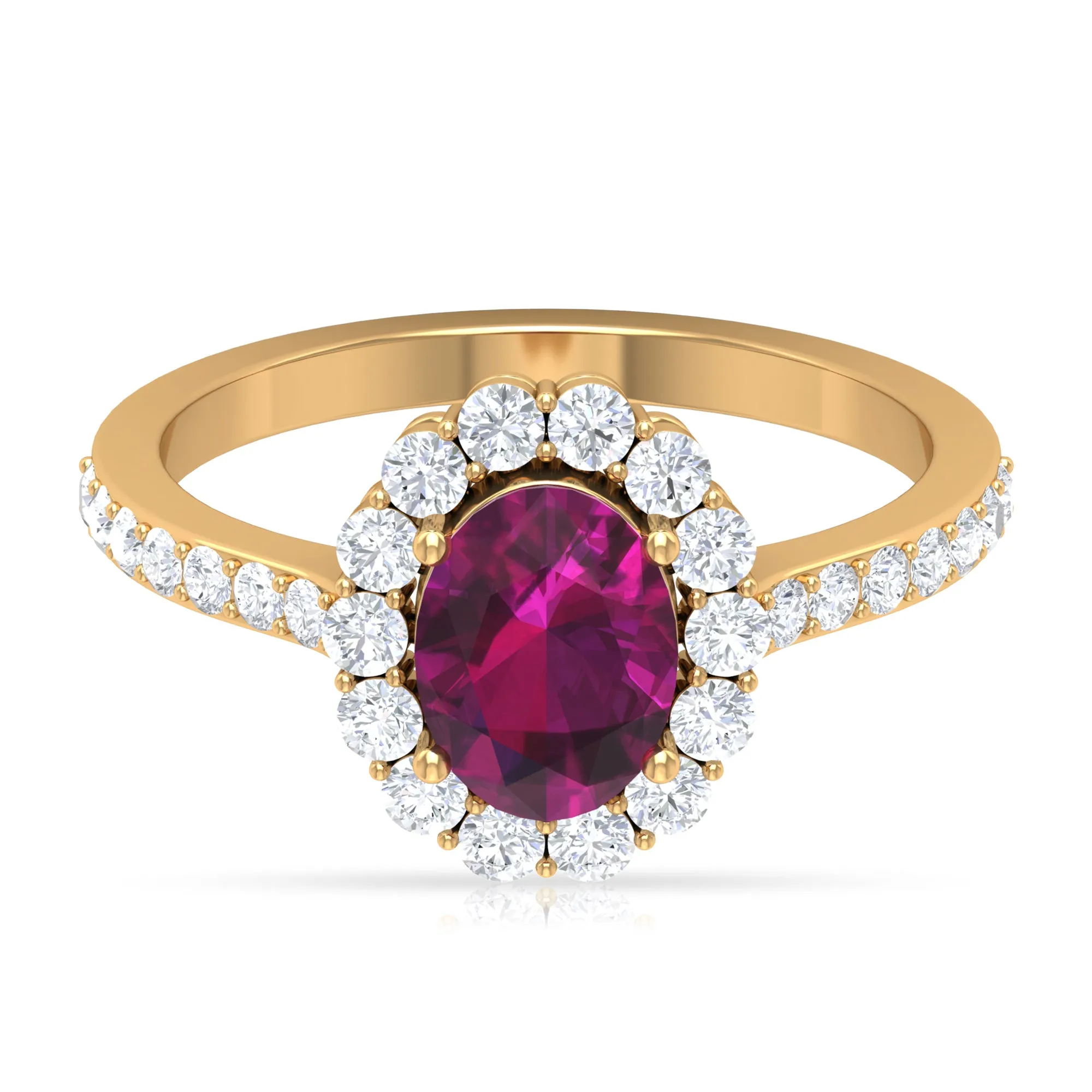 2.75 CT Oval Shape Solitaire Rhodolite and Moissanite Accent Engagement Ring