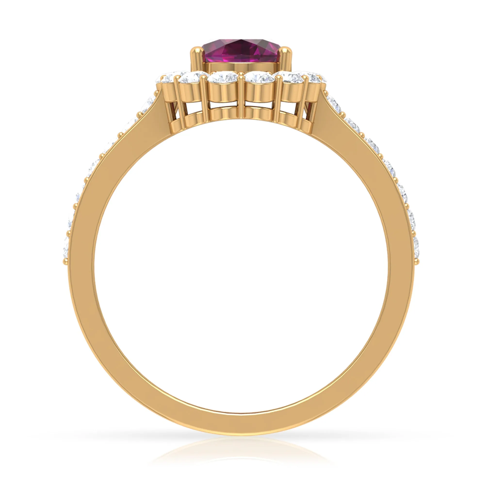 2.75 CT Oval Shape Solitaire Rhodolite and Moissanite Accent Engagement Ring