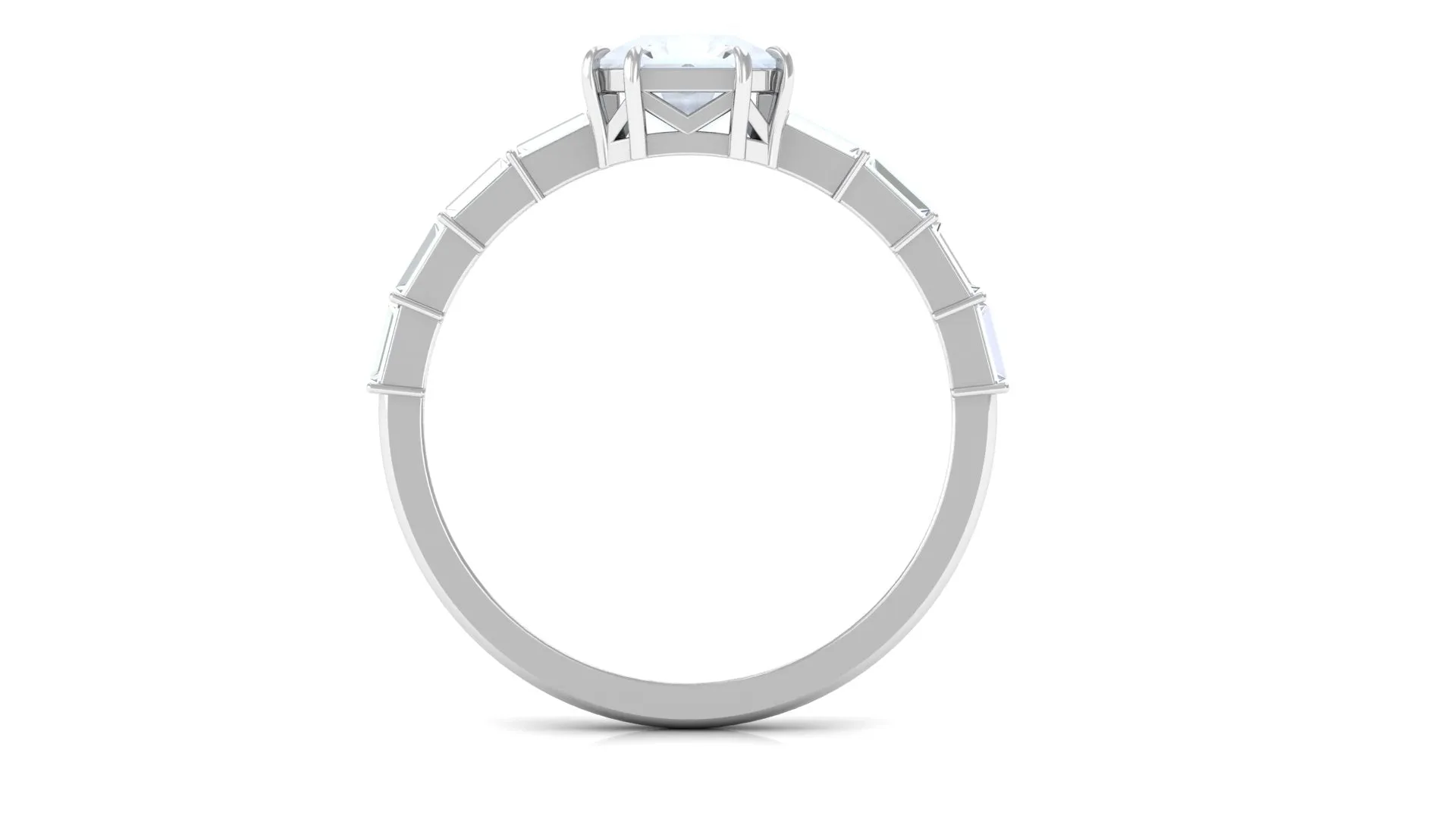3.5 CT Asscher Cut Moonstone Solitaire Ring with Diamond Side Stones