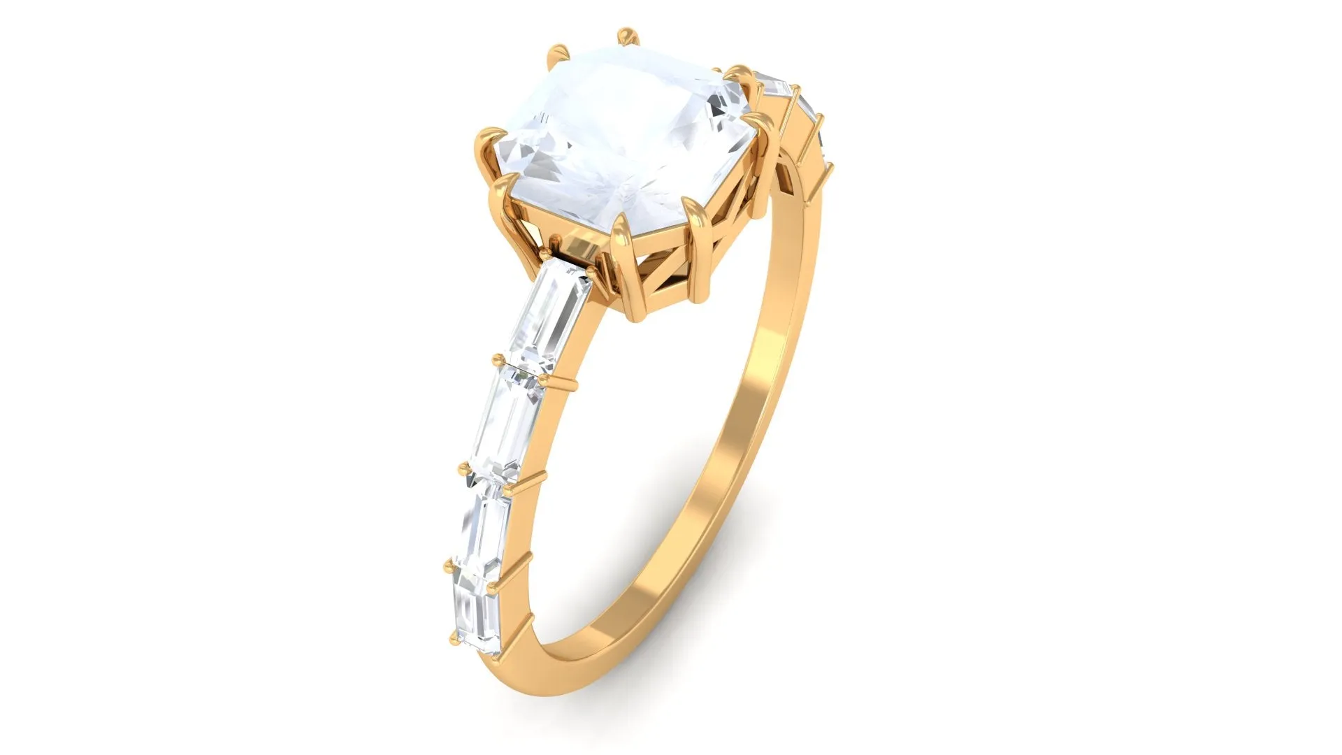 3.5 CT Asscher Cut Moonstone Solitaire Ring with Diamond Side Stones