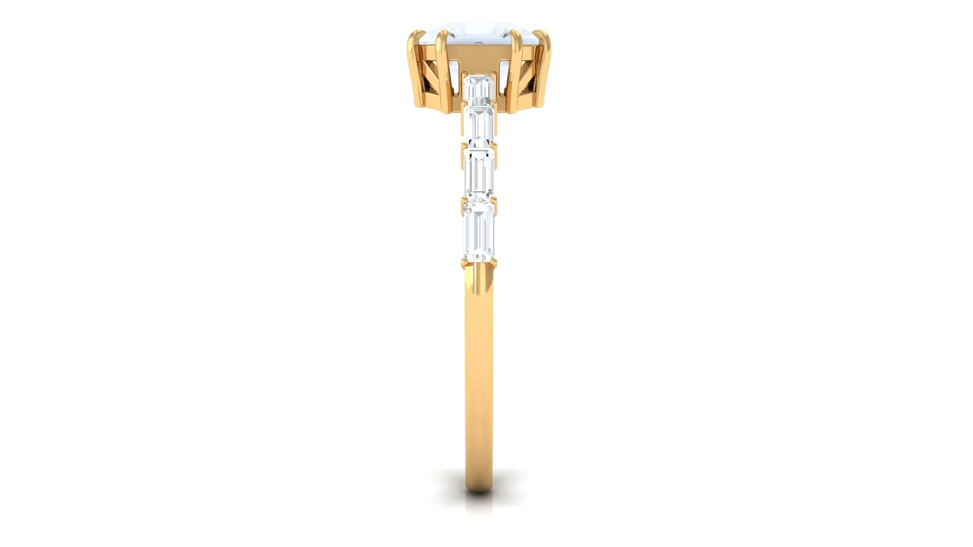 3.5 CT Asscher Cut Moonstone Solitaire Ring with Diamond Side Stones