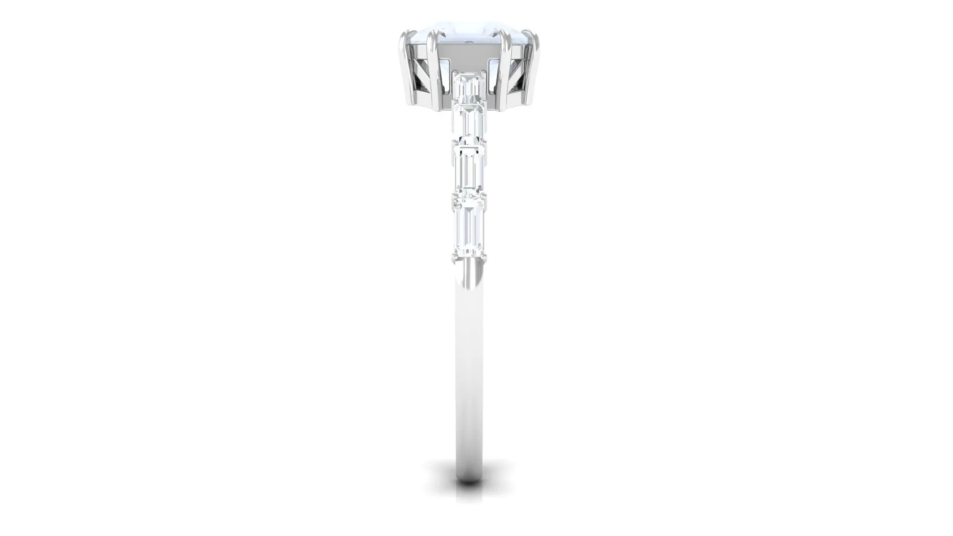 3.5 CT Asscher Cut Moonstone Solitaire Ring with Diamond Side Stones