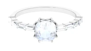 3.5 CT Asscher Cut Moonstone Solitaire Ring with Diamond Side Stones