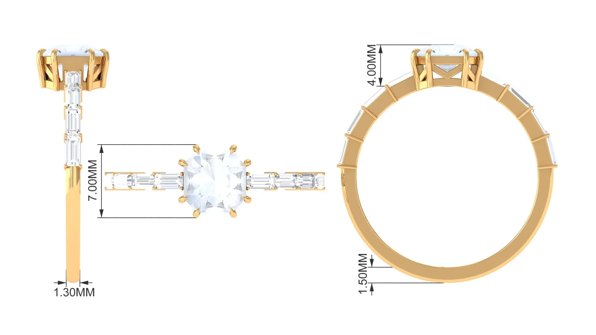 3.5 CT Asscher Cut Moonstone Solitaire Ring with Diamond Side Stones