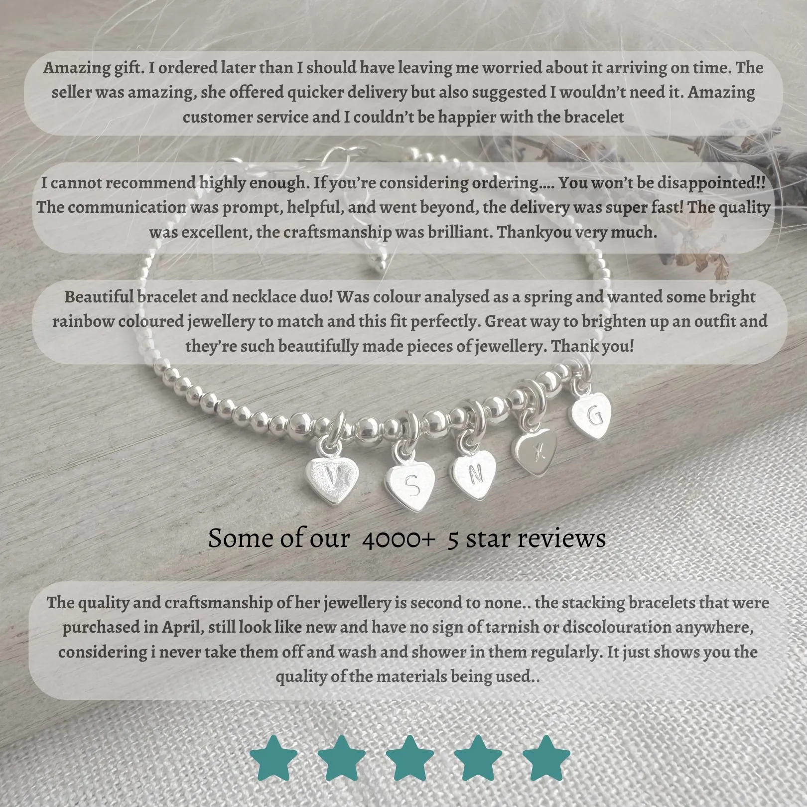 5 Bracelet Stack with Crystal Birthstone, Heart Bracelet Set in Sterling Silver