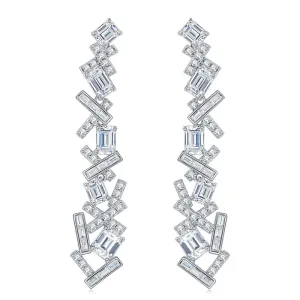 5A White Zircon Irregular Splicing Silver Drop Earrings for Women
