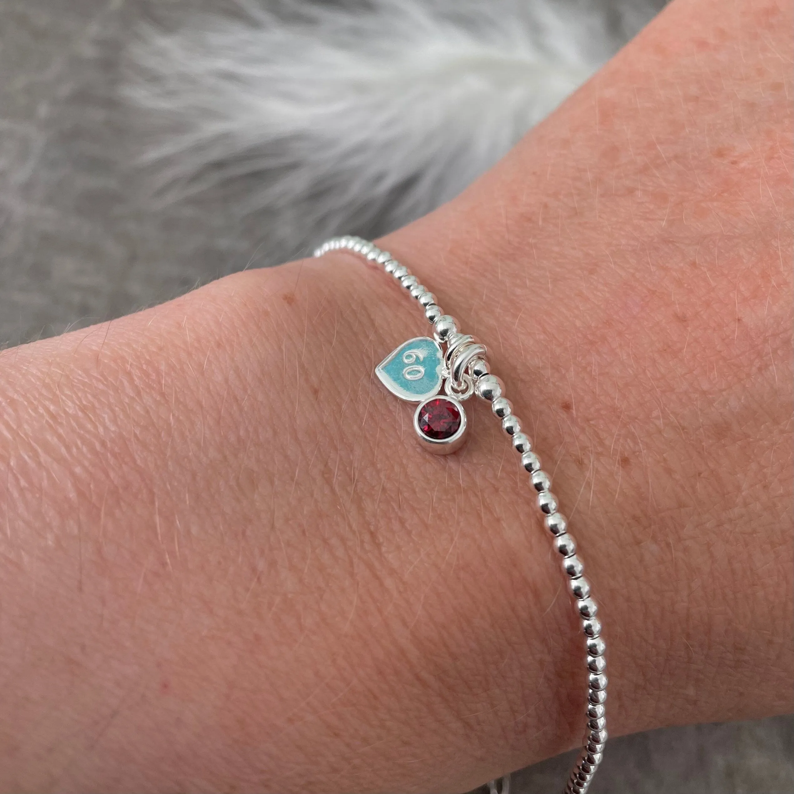 60th Birthday Milestone Gift, Dainty Bracelet with Cubic Zirconia Birthstone
