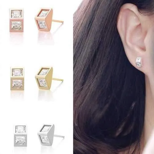 925 Silver Needle Triangle Zircon Crystal Ear Stud Earrings Women Jewelry