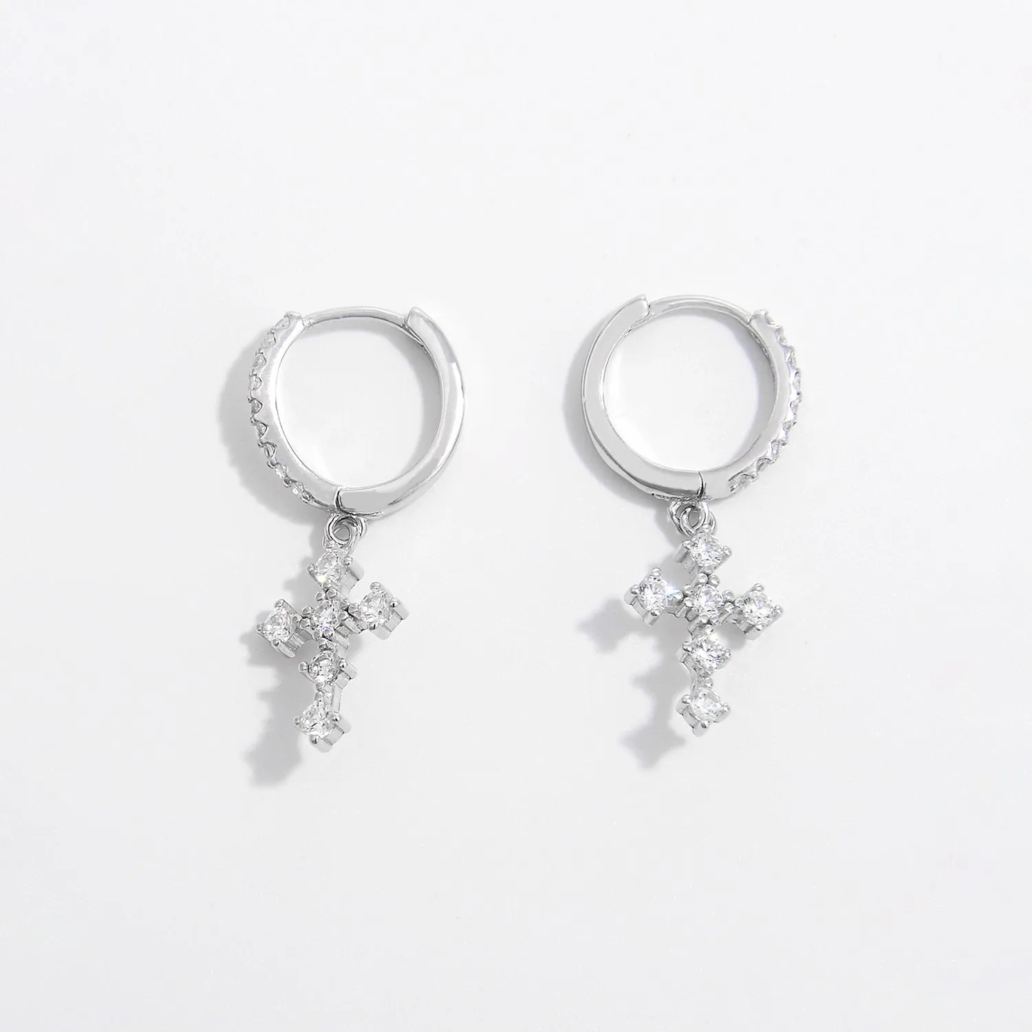 925 Sterling Silver Inlaid Zircon Cross Dangle Earrings