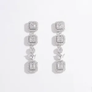 925 Sterling Silver Inlaid Zircon Geometric Dangle Earrings