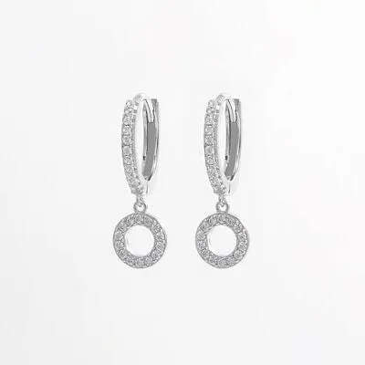 925 Sterling Silver Inlaid Zircon Hoop Dangle Earrings