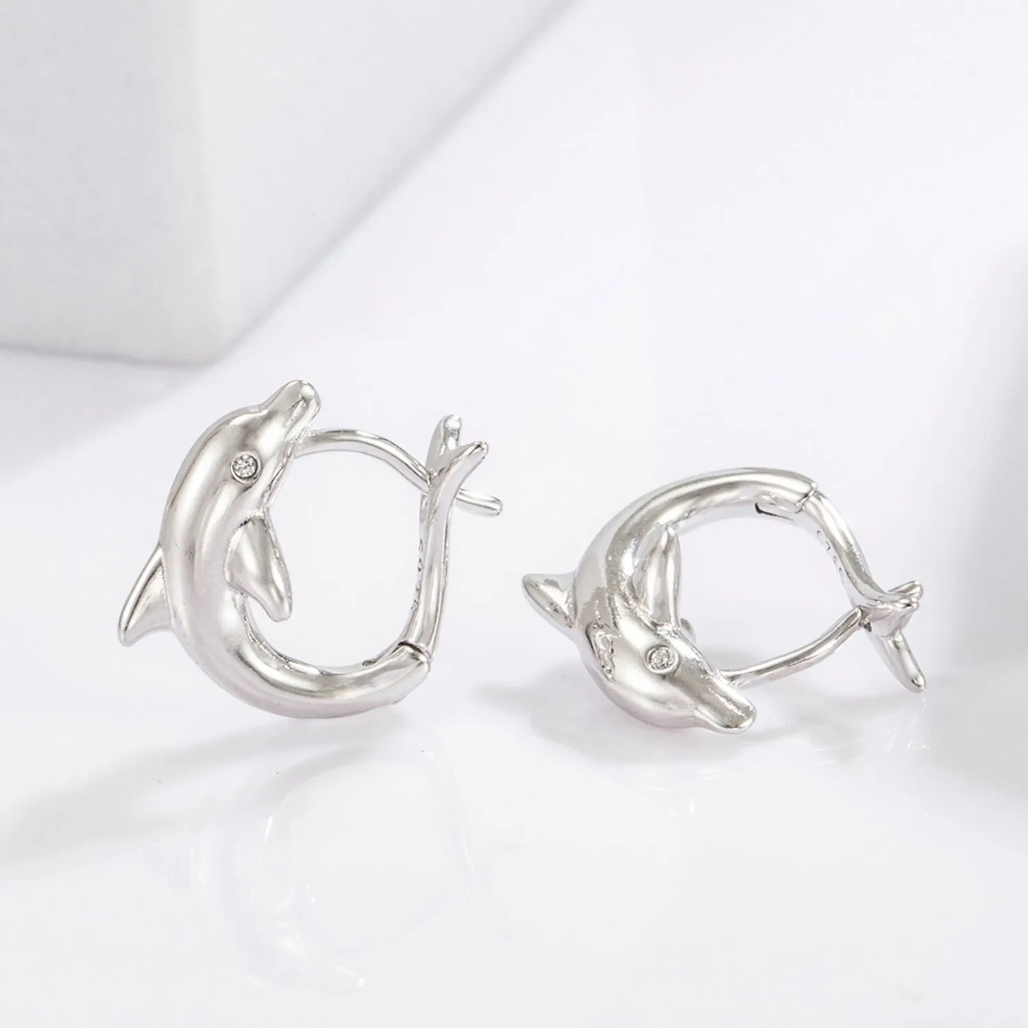 925 Sterling Silver Zircon Dolphin Earrings