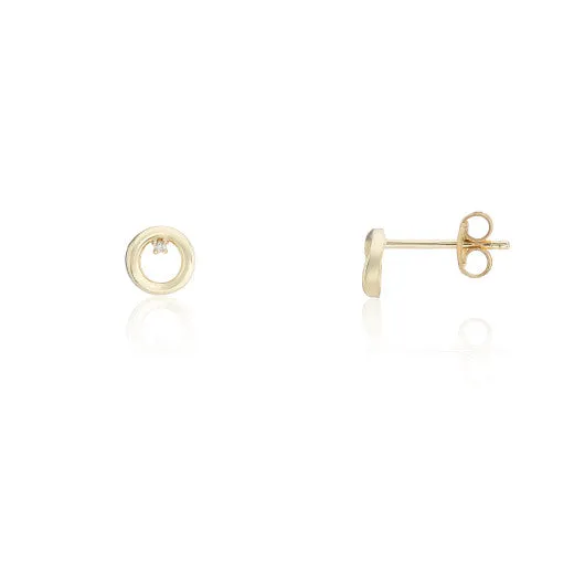 9ct Yellow Gold Circle With Diamond Accent Earrings