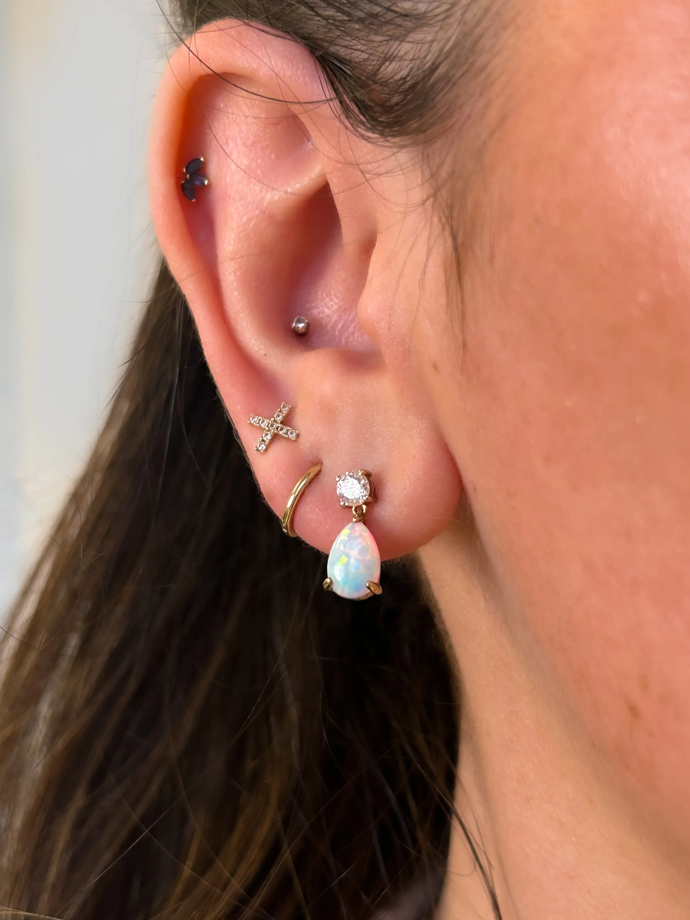 9ct Yellow Gold Lab Created Opal & Cz Earrings