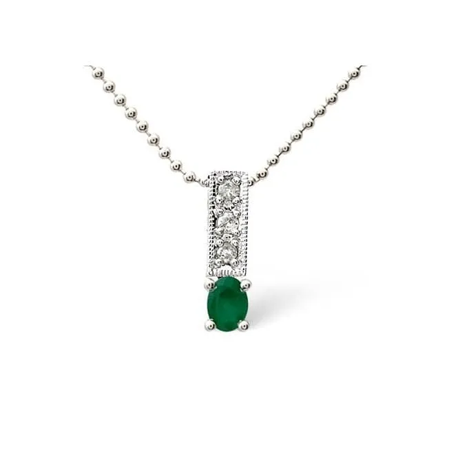 Acotis Diamonds 9K White Gold 0.05ct Diamond 0.17ct Emerald Necklace B1127