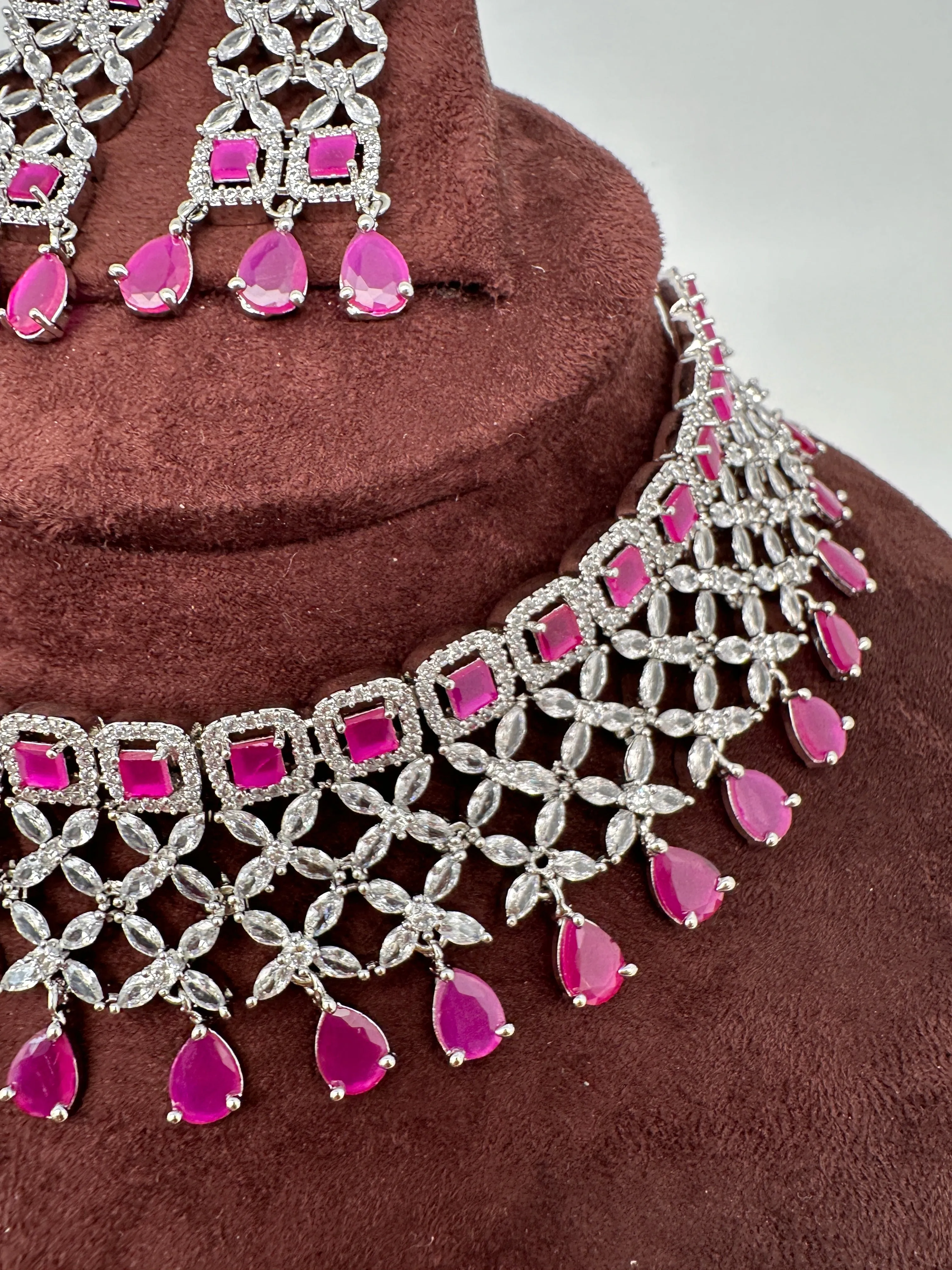 AD Pink Stone Silver Finish Choker