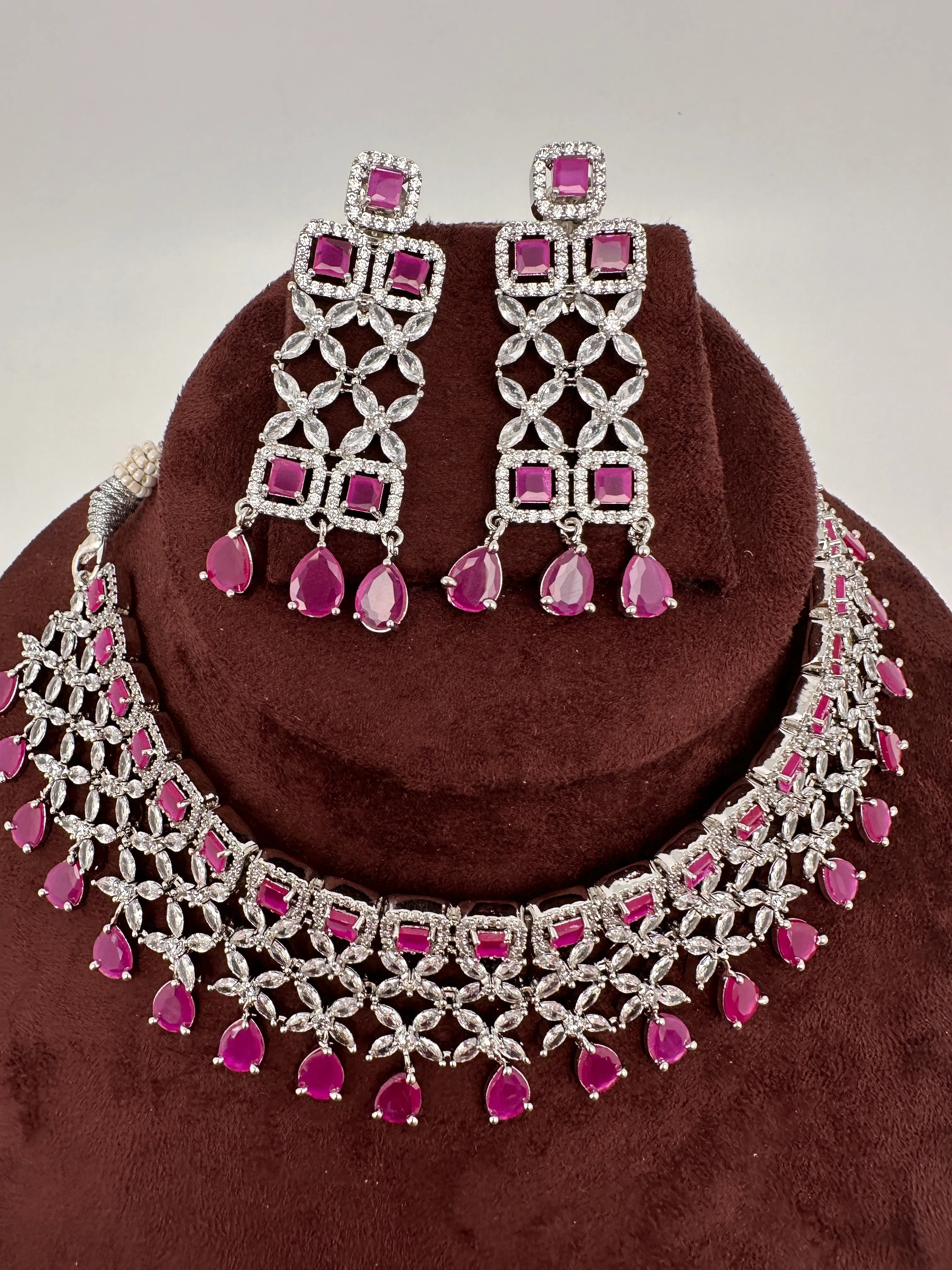 AD Pink Stone Silver Finish Choker