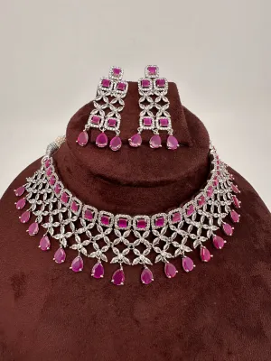 AD Pink Stone Silver Finish Choker