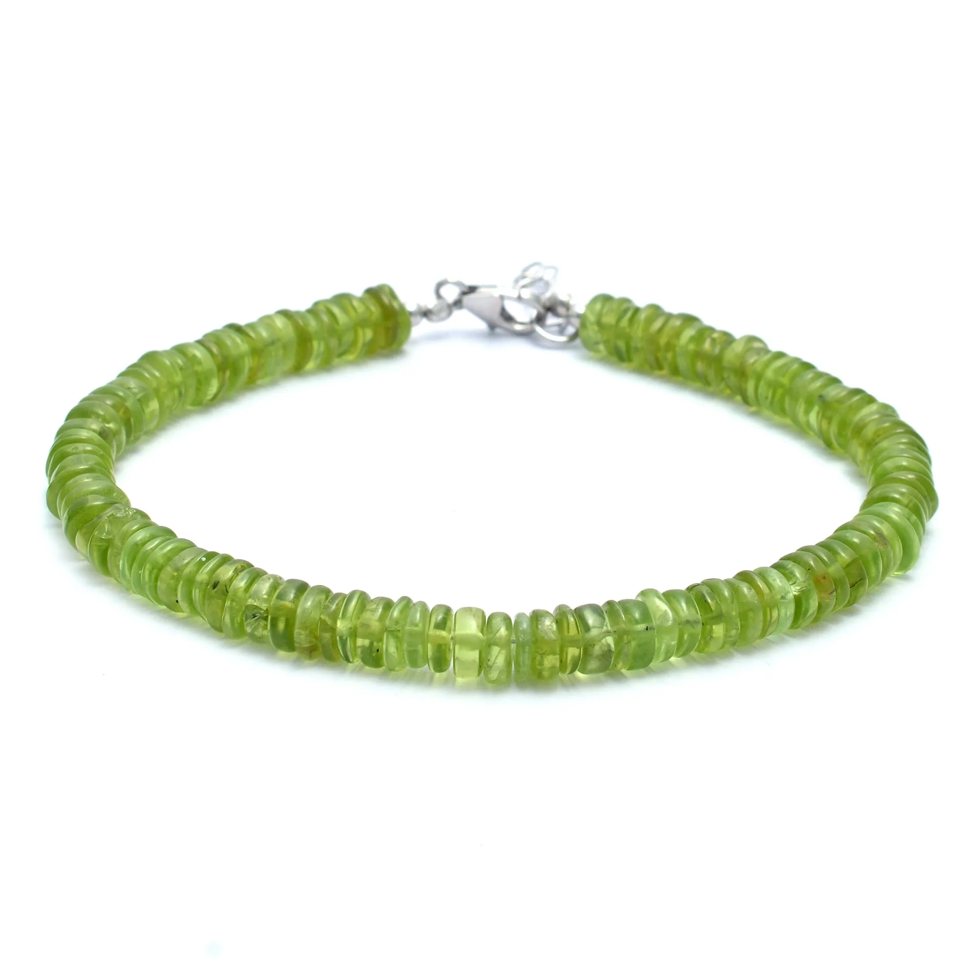 Adorable Green Peridot Gemstone Silver Lobster Lock Bracelet For Women