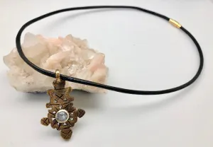 African Trade Beads Gold of Africa Ethiopian Cross Necklace with Crystal