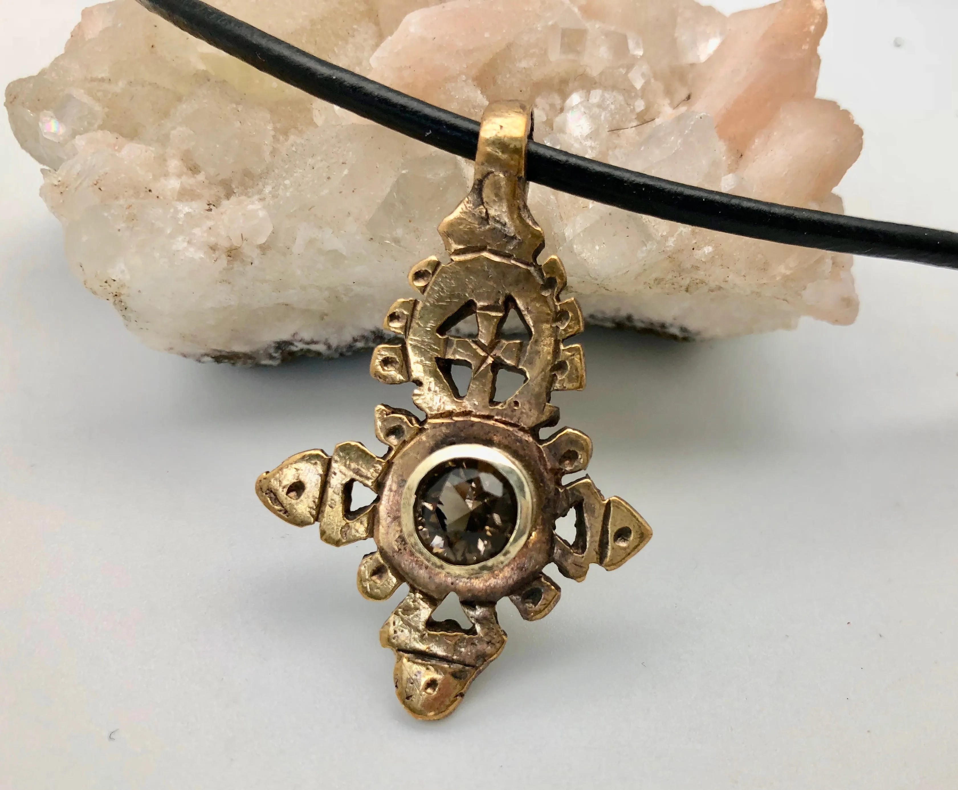 African Trade Beads Gold of Africa Ethiopian Cross Necklace with Crystal