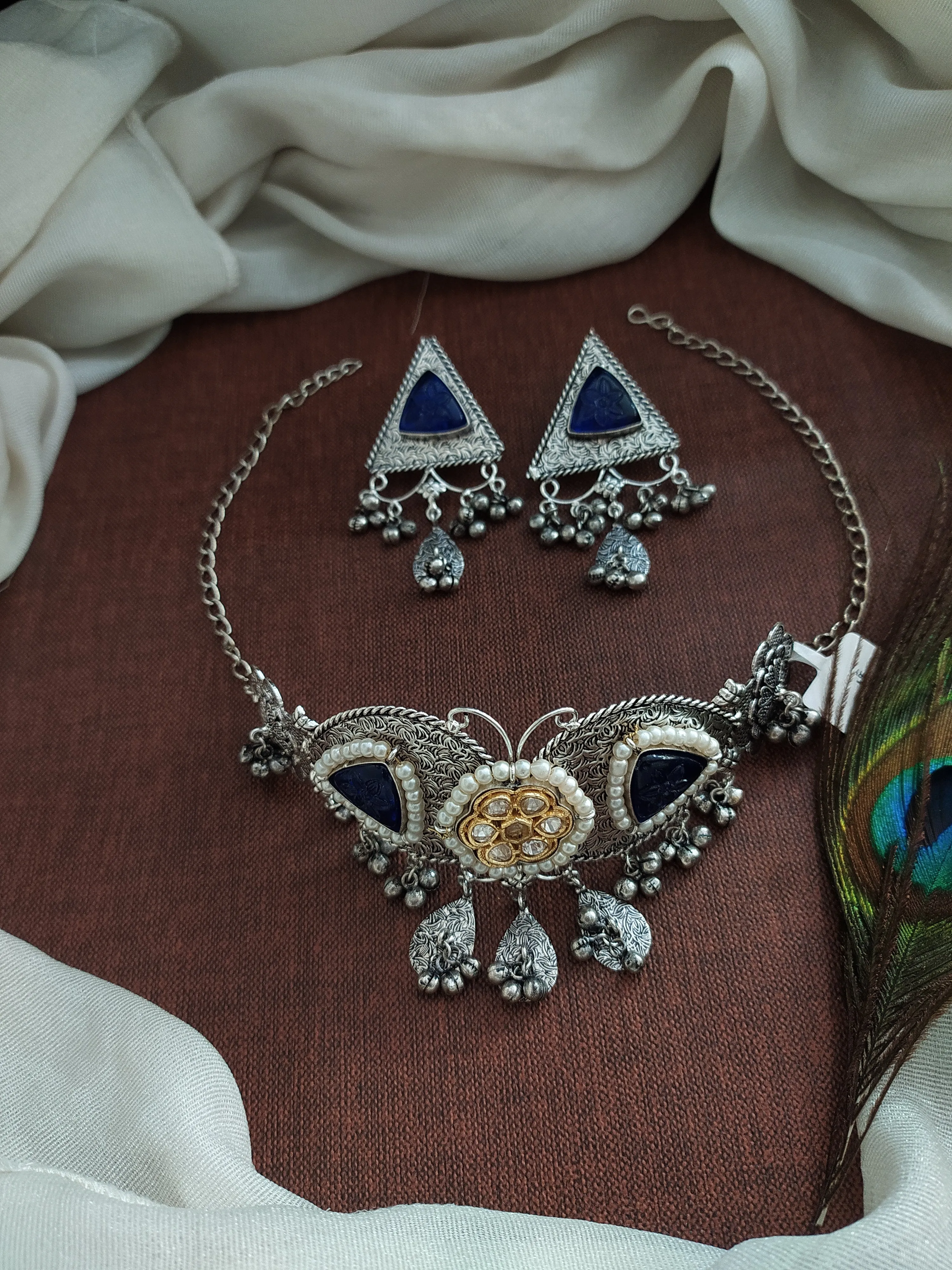 Amazing Butterfly Design Oxidised Choker Set