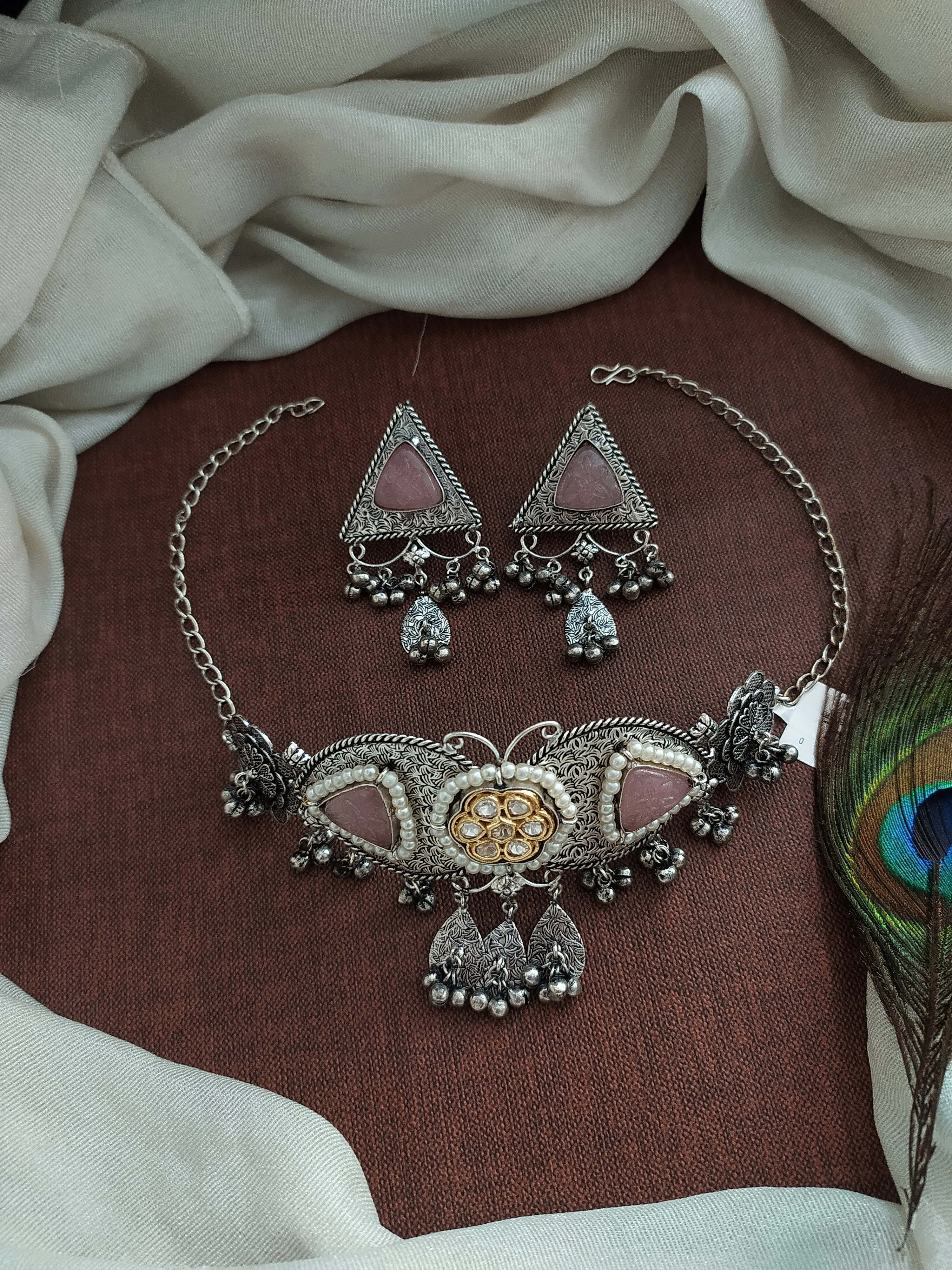 Amazing Butterfly Design Oxidised Choker Set