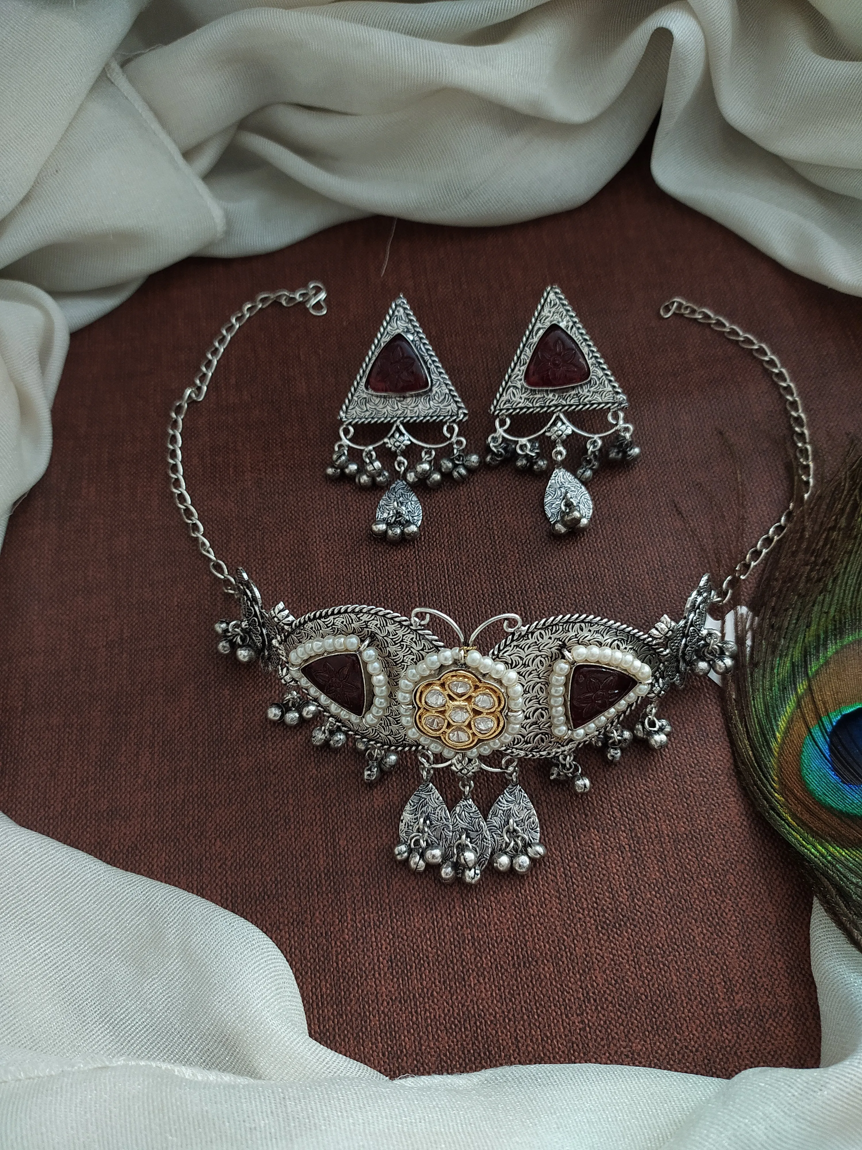 Amazing Butterfly Design Oxidised Choker Set