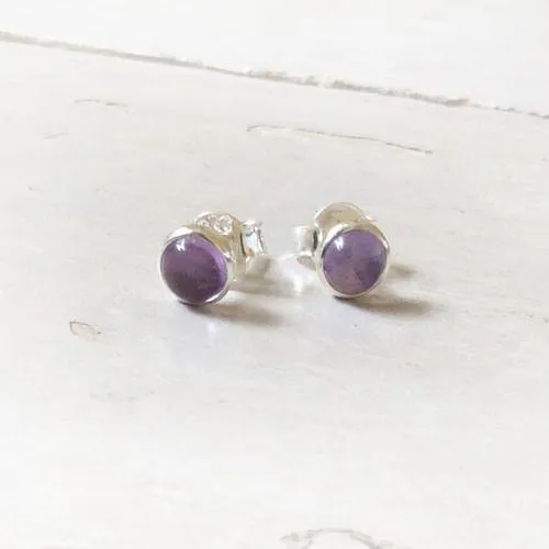Amethyst Round Silver Stud