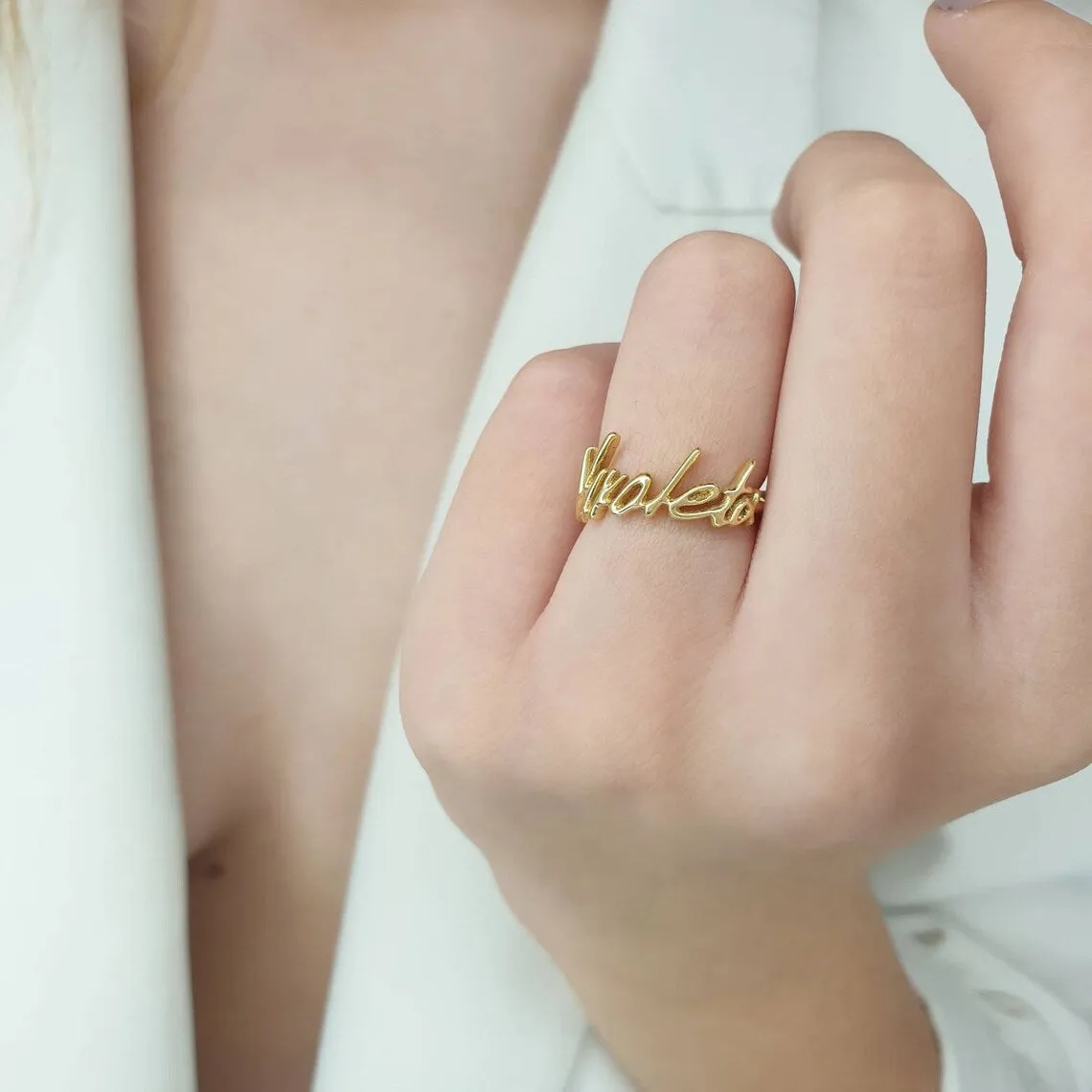 Ηandwritten ring gold