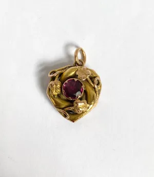 Antique, 15ct Gold, Almandine Garnet Engraved Locket backed pendant