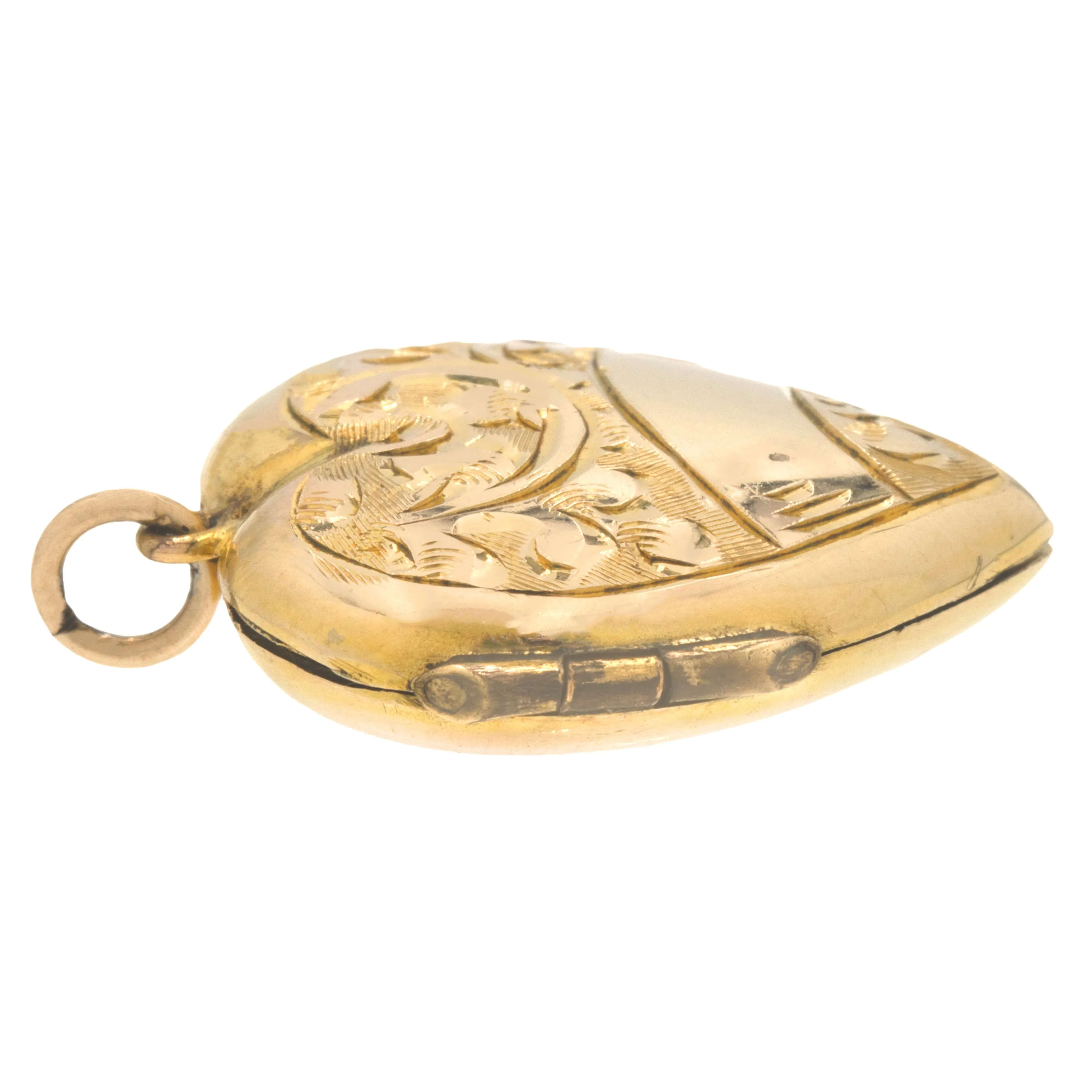 Antique 9ct Gold Engraved Puffy Heart Locket