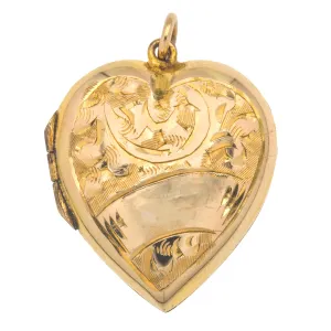 Antique 9ct Gold Engraved Puffy Heart Locket