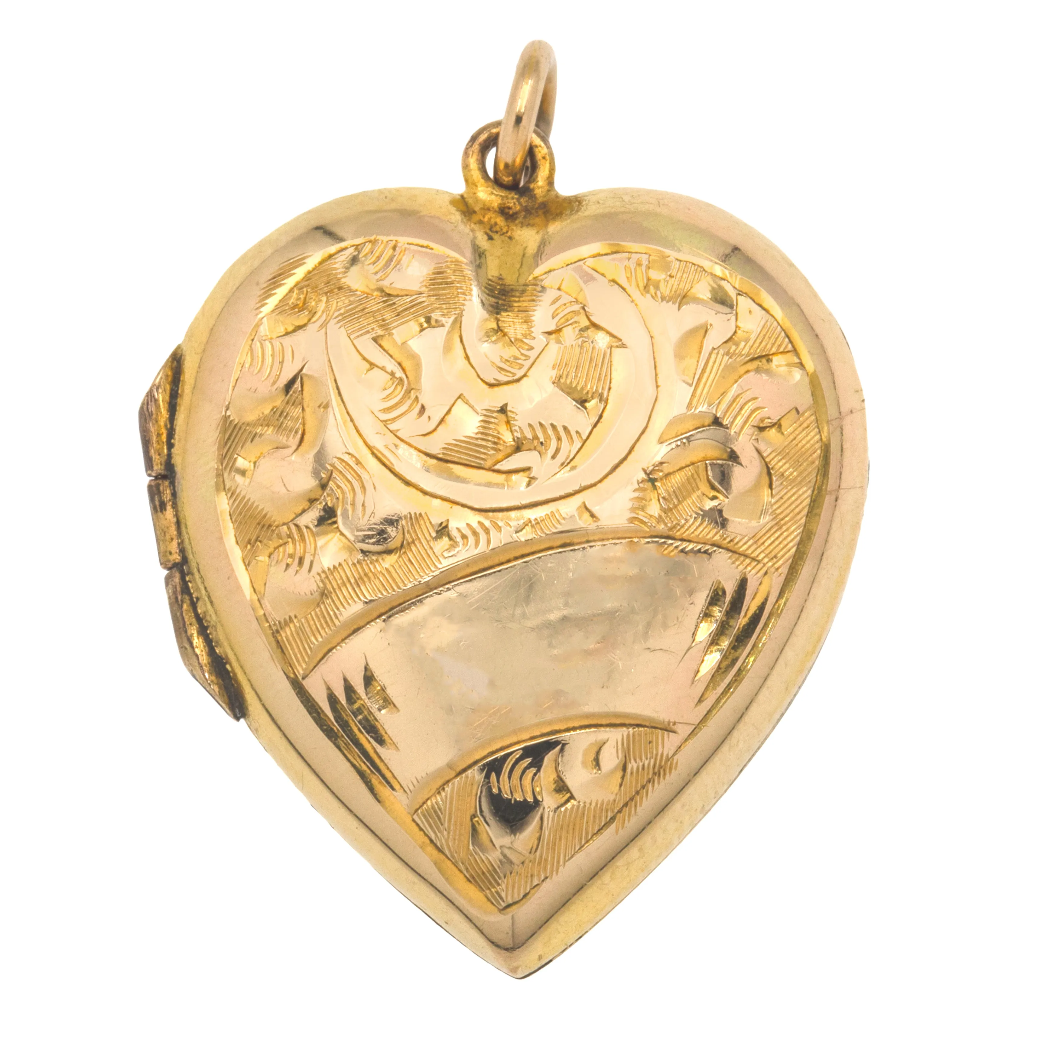 Antique 9ct Gold Engraved Puffy Heart Locket