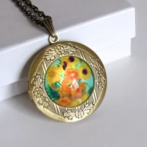 Antique Bronze Sunflower Van Gogh Locket