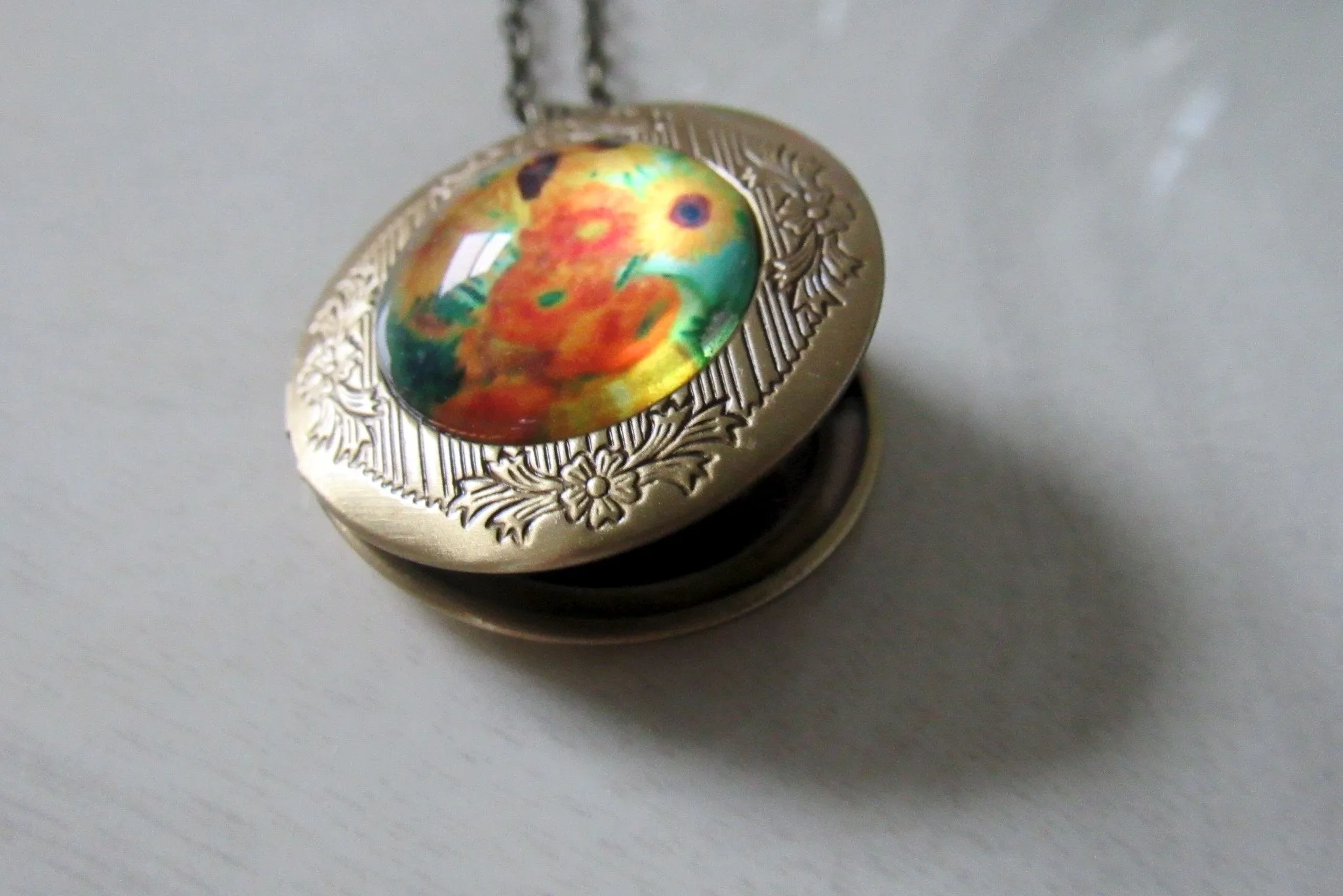 Antique Bronze Sunflower Van Gogh Locket