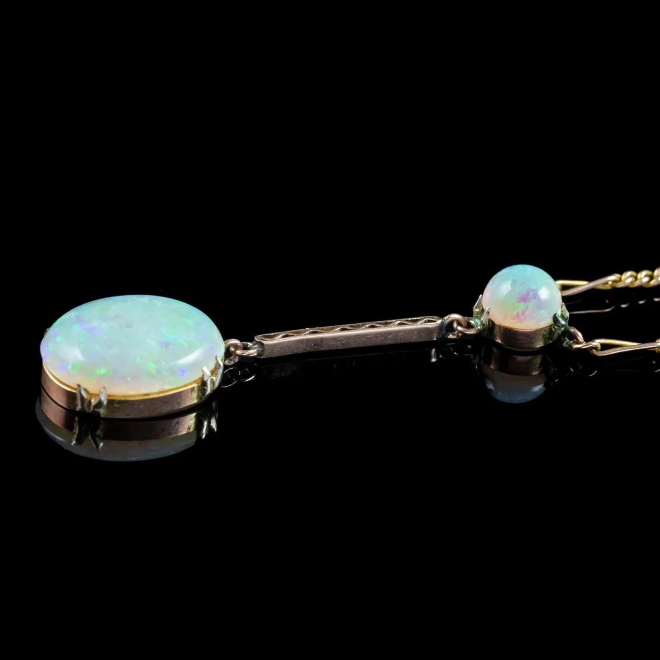 Antique Edwardian Opal Lavaliere Necklace 9ct Gold