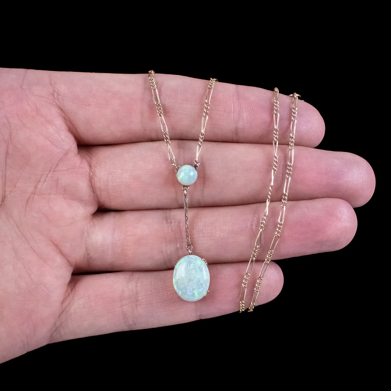 Antique Edwardian Opal Lavaliere Necklace 9ct Gold