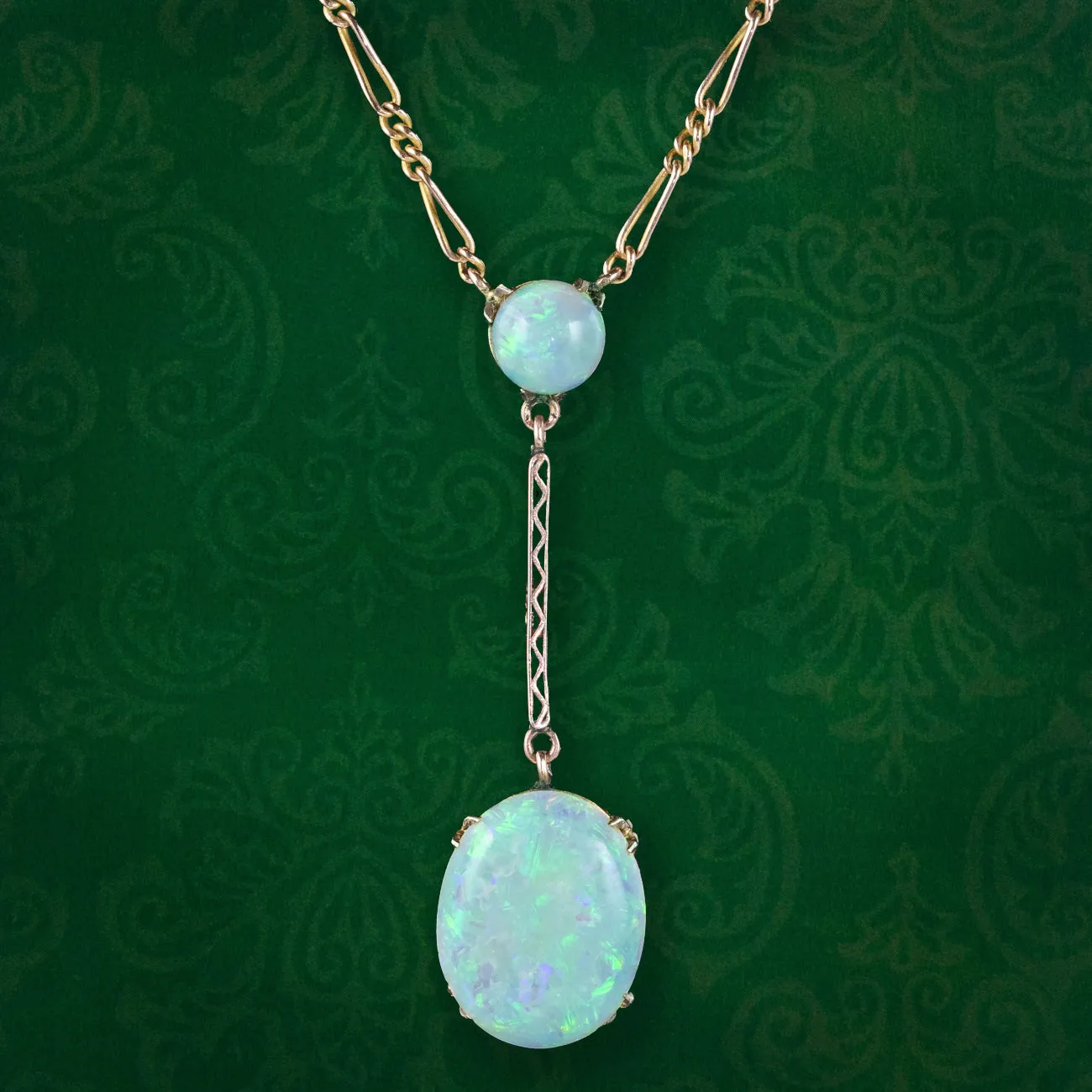 Antique Edwardian Opal Lavaliere Necklace 9ct Gold
