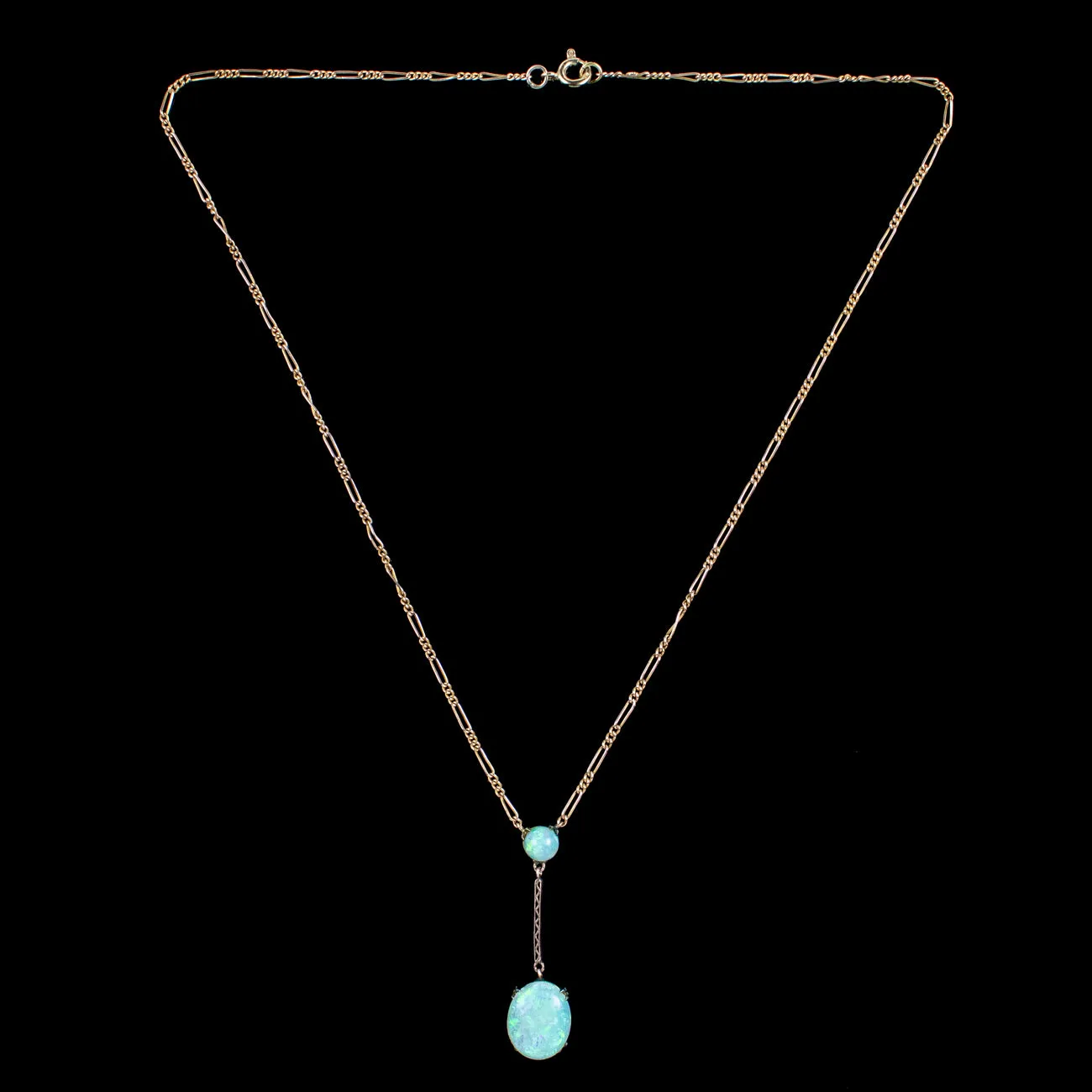 Antique Edwardian Opal Lavaliere Necklace 9ct Gold
