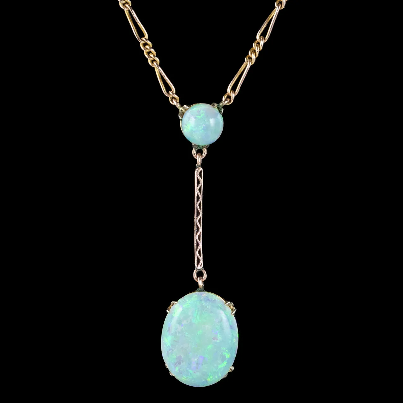 Antique Edwardian Opal Lavaliere Necklace 9ct Gold